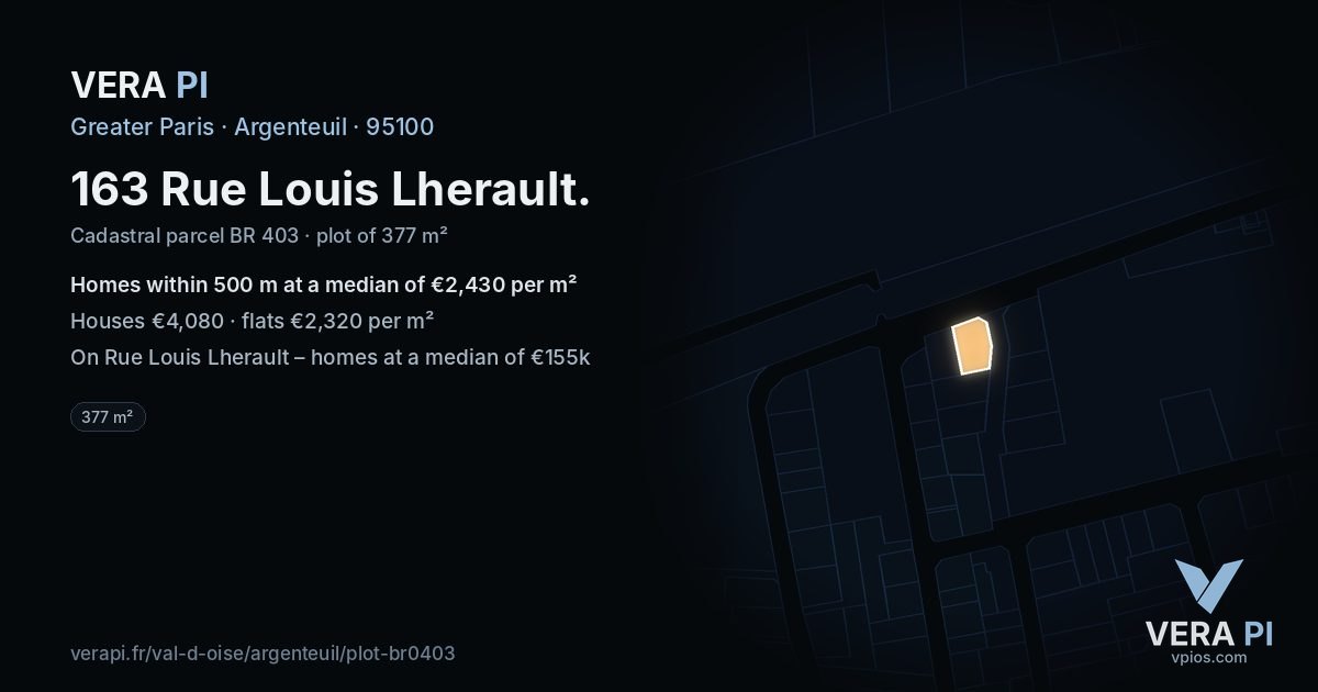 163 Rue Louis Lherault, Argenteuil at night – the plot lit, the parcels around coloured by the prices near them