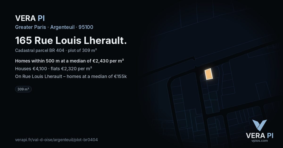 165 Rue Louis Lherault, Argenteuil at night – the plot lit, the parcels around coloured by the prices near them