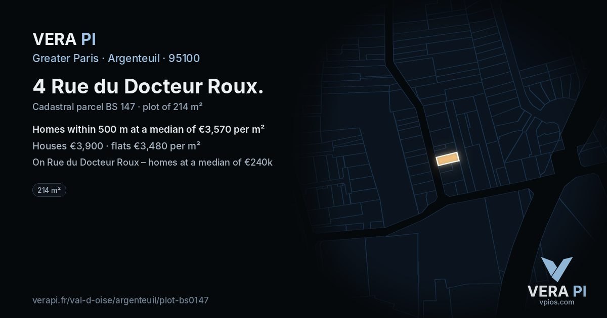 4 Rue du Docteur Roux, Argenteuil at night – the plot lit, the parcels around coloured by the prices near them