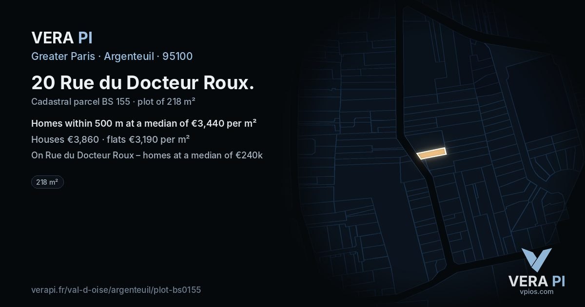 20 Rue du Docteur Roux, Argenteuil at night – the plot lit, the parcels around coloured by the prices near them