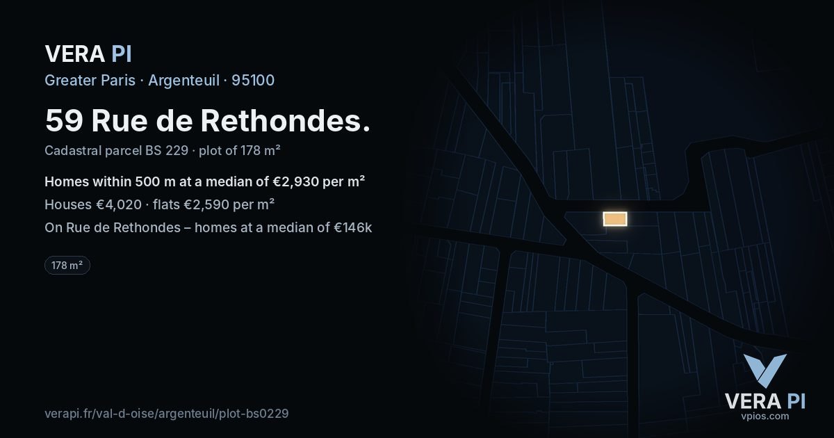 59 Rue de Rethondes, Argenteuil at night – the plot lit, the parcels around coloured by the prices near them