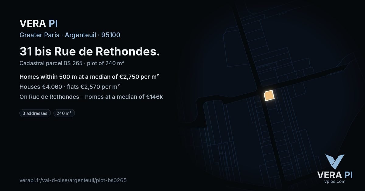 31 bis Rue de Rethondes, Argenteuil at night – the plot lit, the parcels around coloured by the prices near them