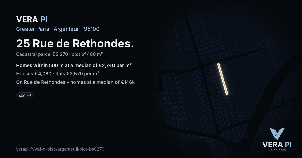 25 Rue de Rethondes, Argenteuil at night – the plot lit, the parcels around coloured by the prices near them