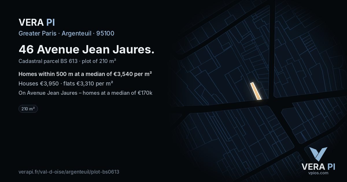 46 Avenue Jean Jaures, Argenteuil at night – the plot lit, the parcels around coloured by the prices near them