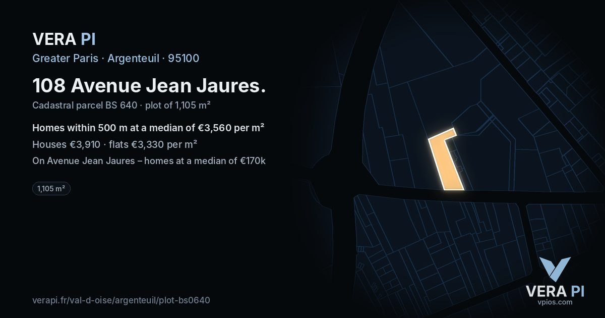 108 Avenue Jean Jaures, Argenteuil at night – the plot lit, the parcels around coloured by the prices near them