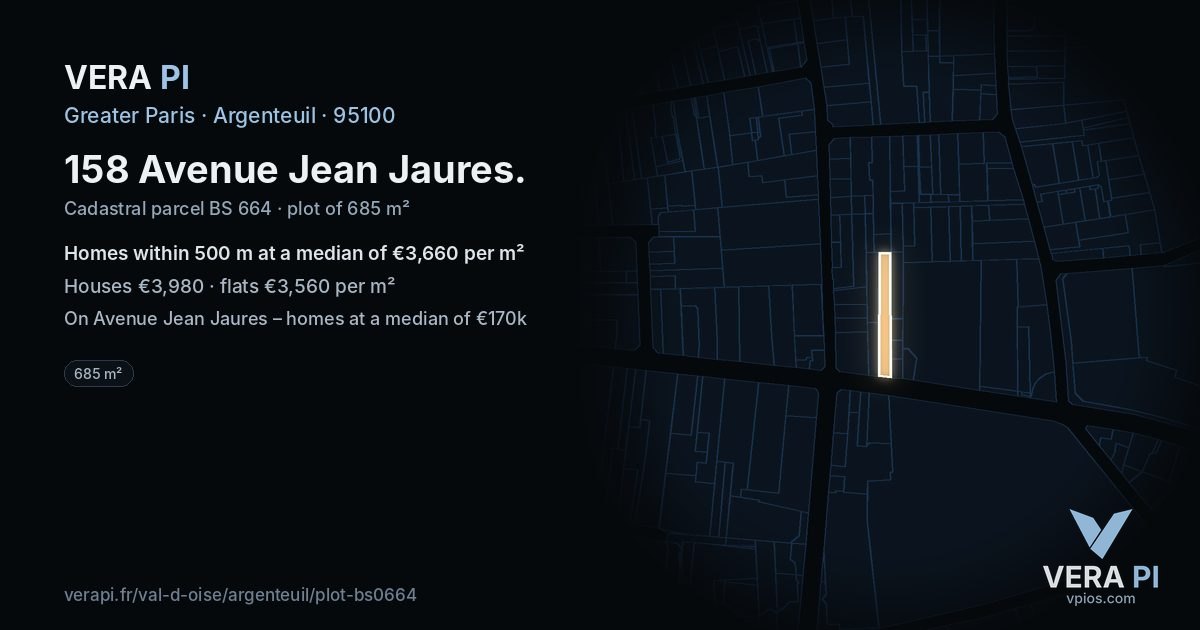 158 Avenue Jean Jaures, Argenteuil at night – the plot lit, the parcels around coloured by the prices near them