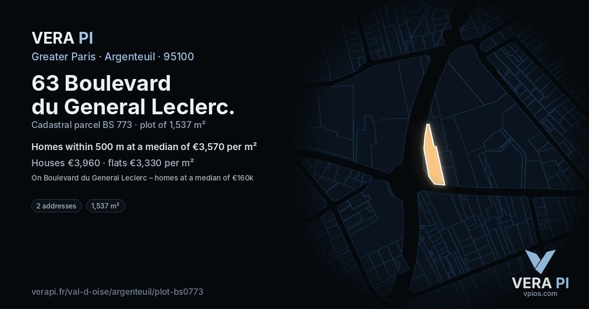 63 Boulevard du General Leclerc, Argenteuil at night – the plot lit, the parcels around coloured by the prices near them