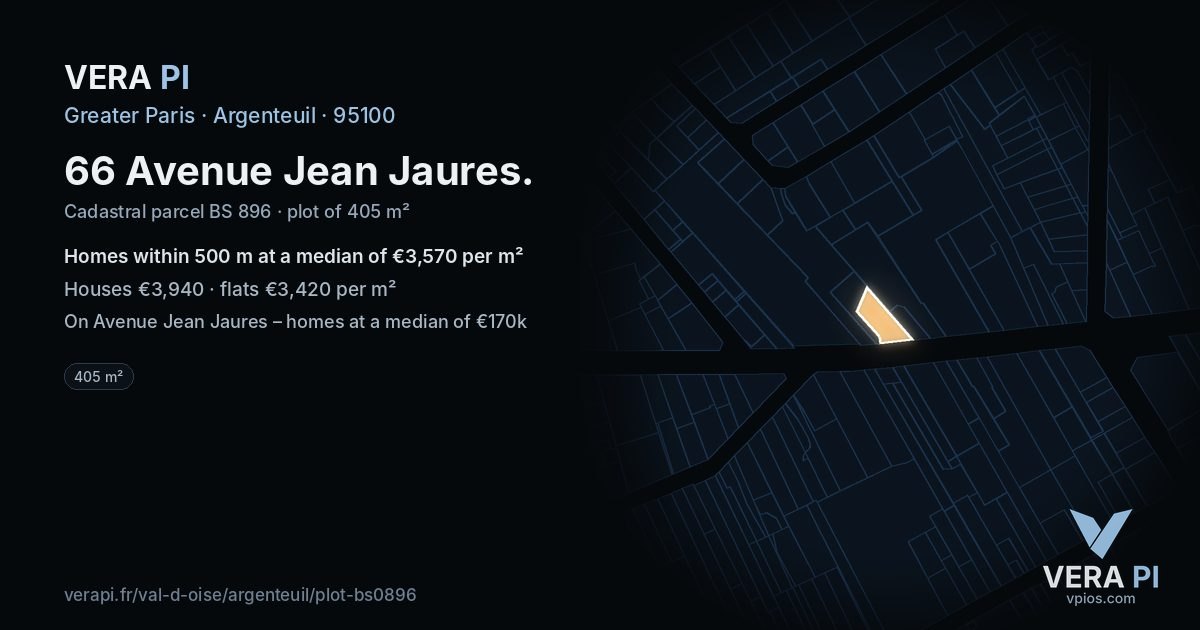 66 Avenue Jean Jaures, Argenteuil at night – the plot lit, the parcels around coloured by the prices near them