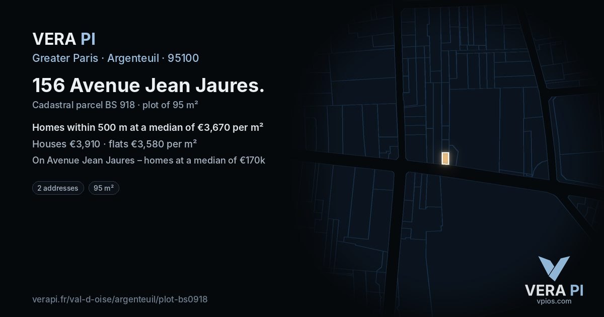 156 Avenue Jean Jaures, Argenteuil at night – the plot lit, the parcels around coloured by the prices near them