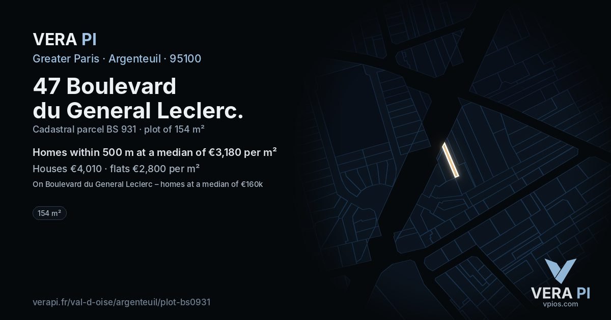 47 Boulevard du General Leclerc, Argenteuil at night – the plot lit, the parcels around coloured by the prices near them