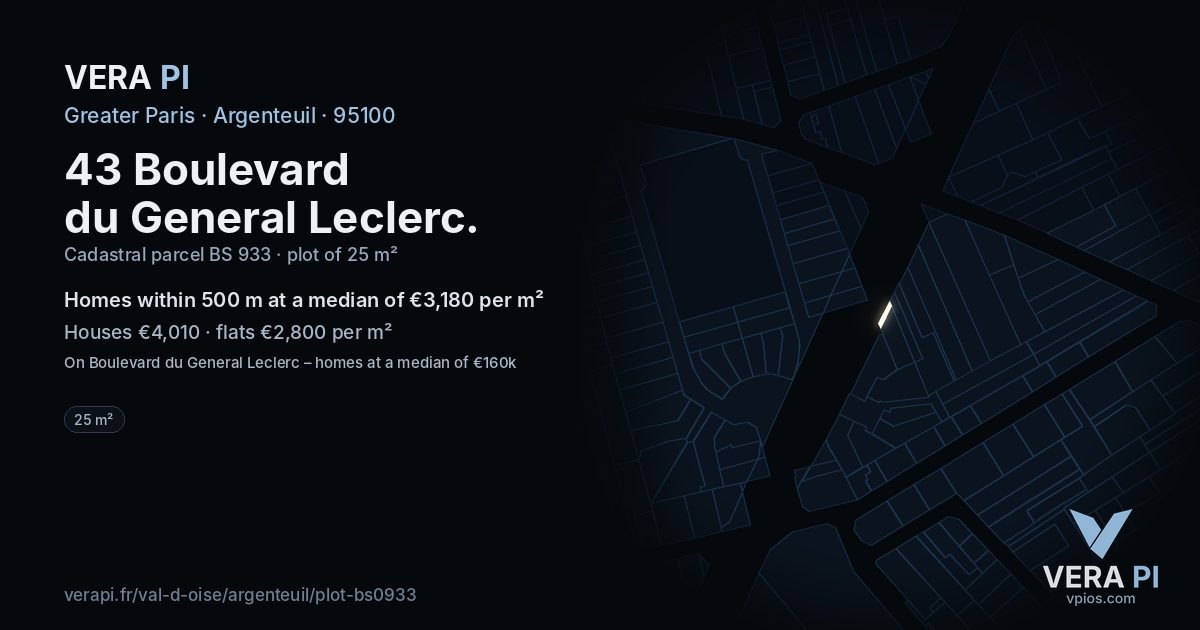 43 Boulevard du General Leclerc, Argenteuil at night – the plot lit, the parcels around coloured by the prices near them