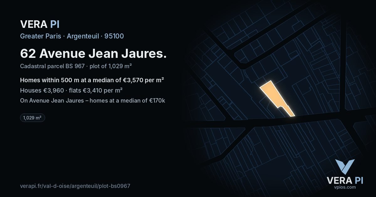62 Avenue Jean Jaures, Argenteuil at night – the plot lit, the parcels around coloured by the prices near them