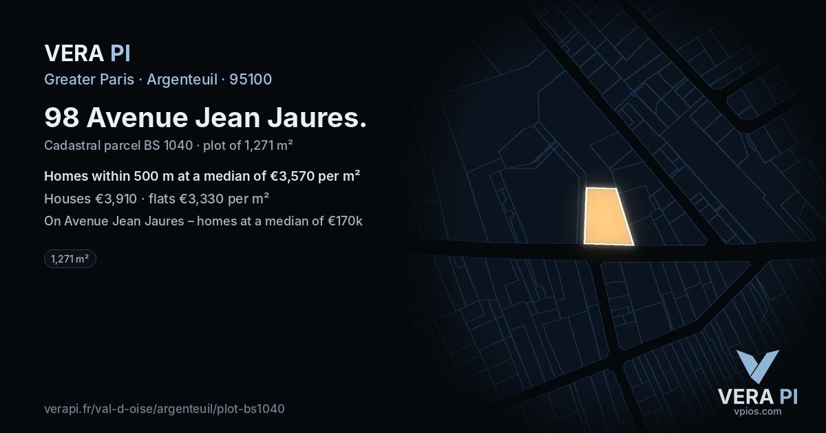 98 Avenue Jean Jaures, Argenteuil at night – the plot lit, the parcels around coloured by the prices near them