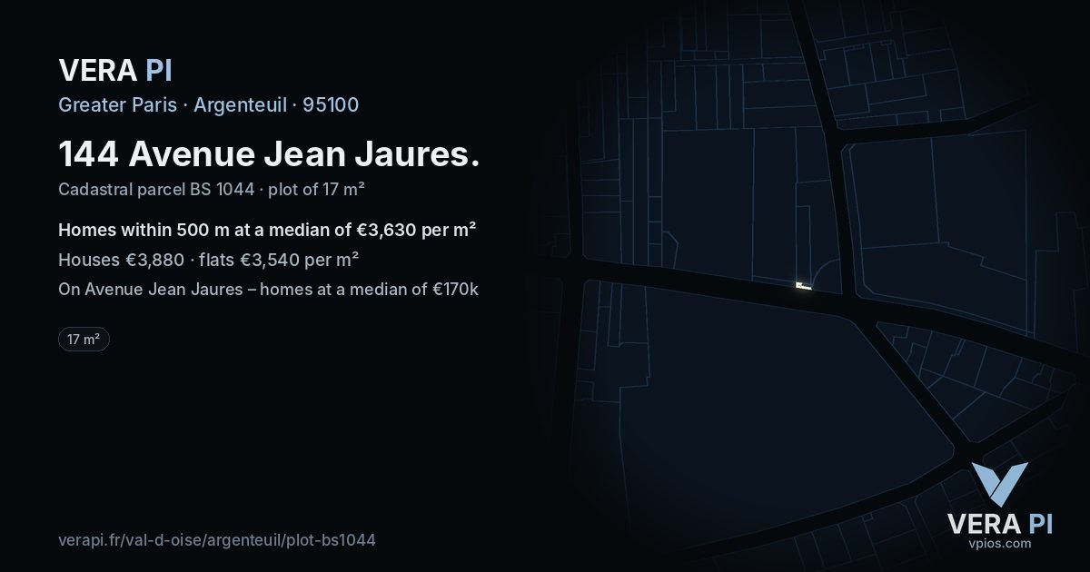 144 Avenue Jean Jaures, Argenteuil at night – the plot lit, the parcels around coloured by the prices near them