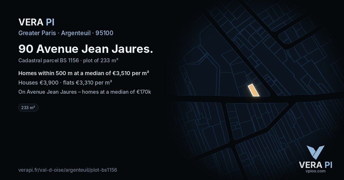 90 Avenue Jean Jaures, Argenteuil at night – the plot lit, the parcels around coloured by the prices near them
