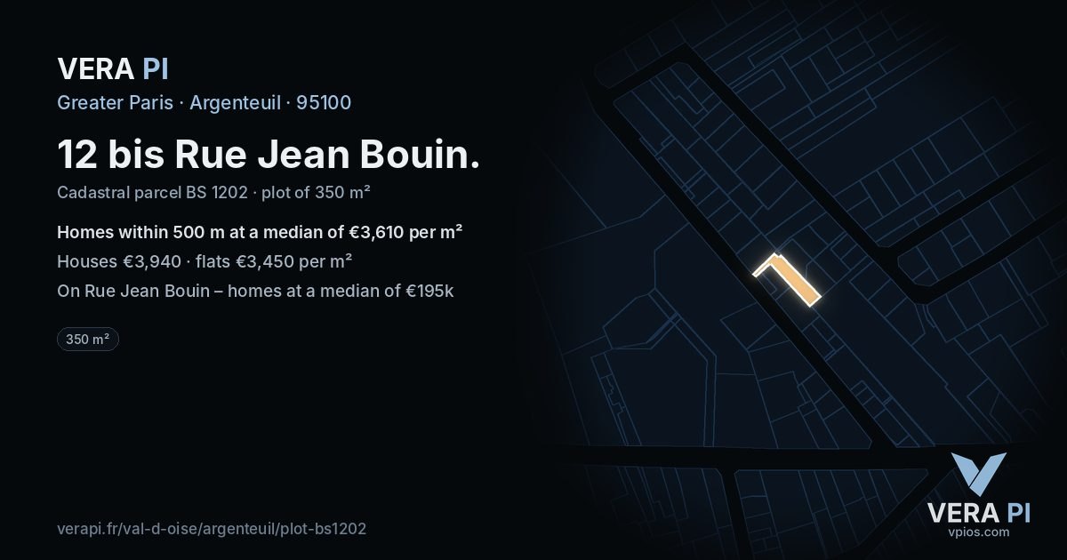 12 bis Rue Jean Bouin, Argenteuil at night – the plot lit, the parcels around coloured by the prices near them