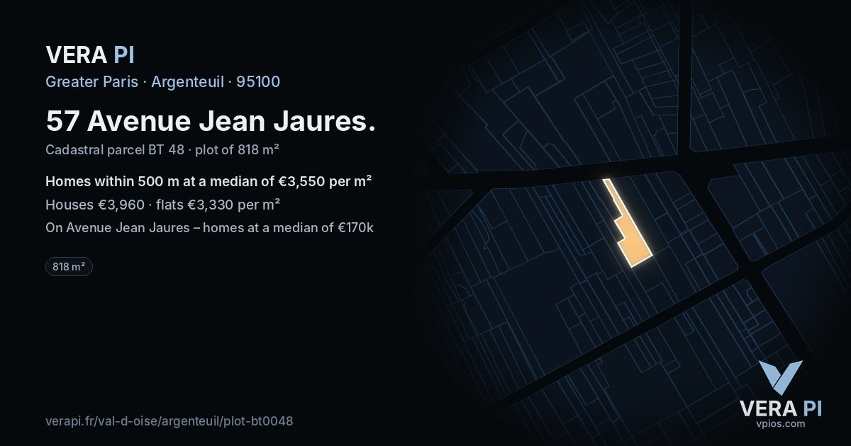 57 Avenue Jean Jaures, Argenteuil at night – the plot lit, the parcels around coloured by the prices near them