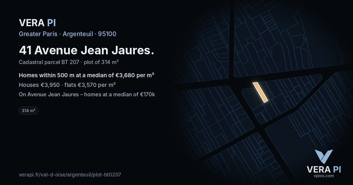 41 Avenue Jean Jaures, Argenteuil at night – the plot lit, the parcels around coloured by the prices near them