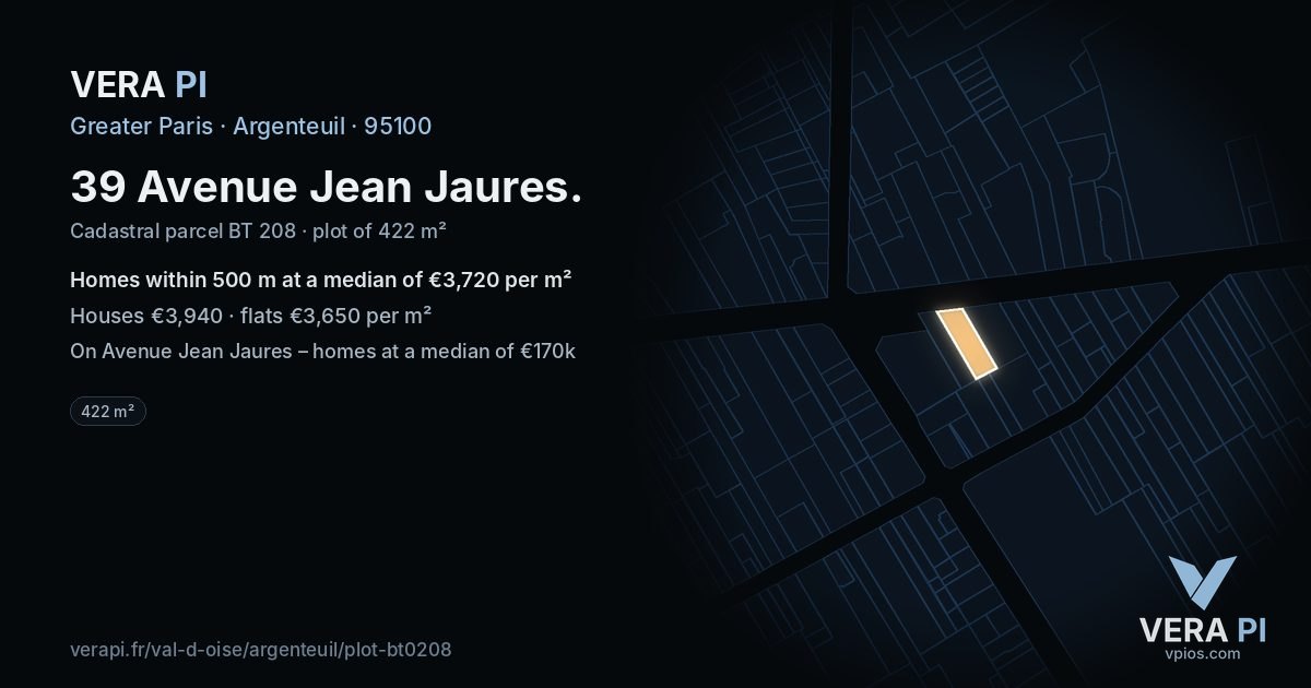 39 Avenue Jean Jaures, Argenteuil at night – the plot lit, the parcels around coloured by the prices near them