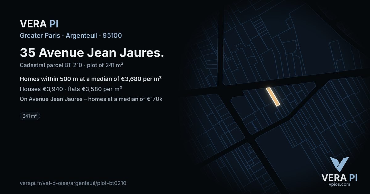 35 Avenue Jean Jaures, Argenteuil at night – the plot lit, the parcels around coloured by the prices near them