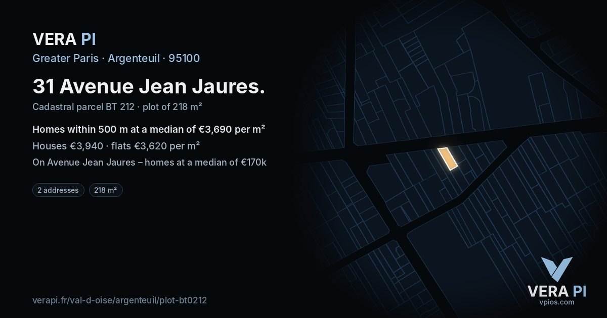 31 Avenue Jean Jaures, Argenteuil at night – the plot lit, the parcels around coloured by the prices near them