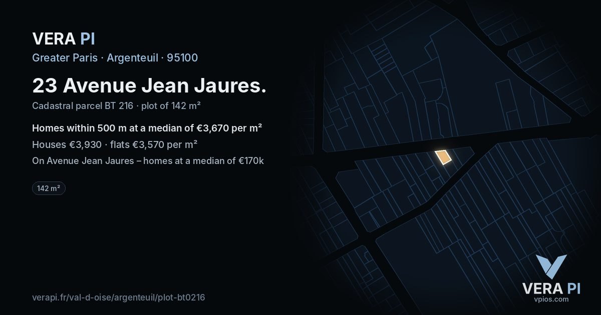 23 Avenue Jean Jaures, Argenteuil at night – the plot lit, the parcels around coloured by the prices near them