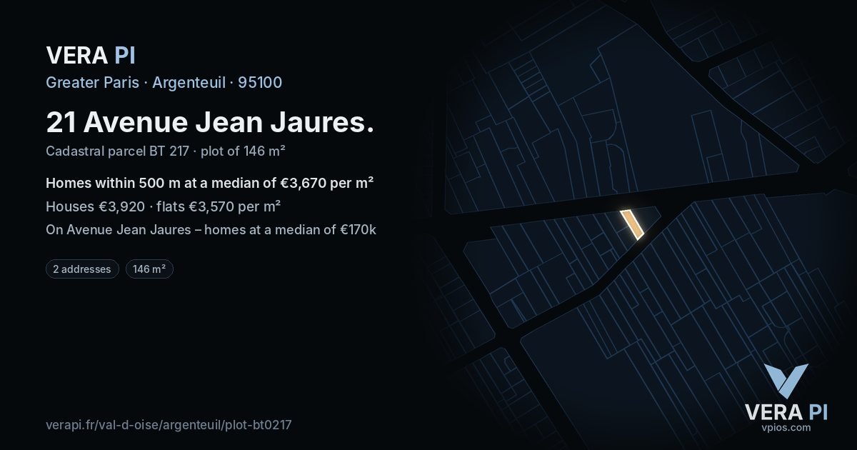 21 Avenue Jean Jaures, Argenteuil at night – the plot lit, the parcels around coloured by the prices near them
