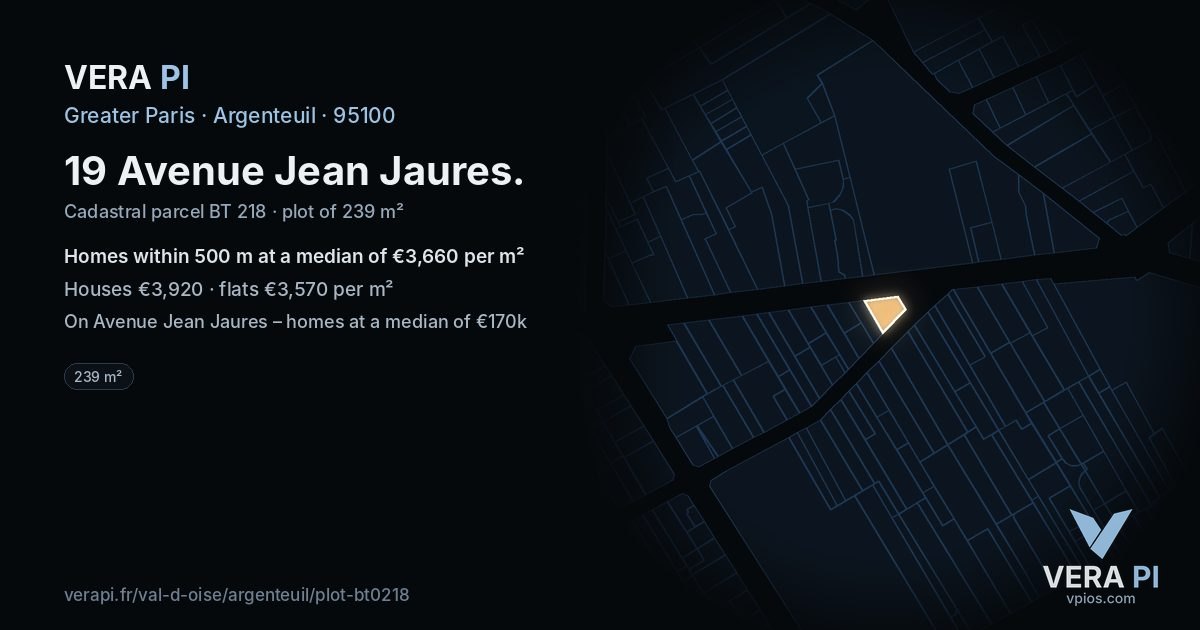 19 Avenue Jean Jaures, Argenteuil at night – the plot lit, the parcels around coloured by the prices near them