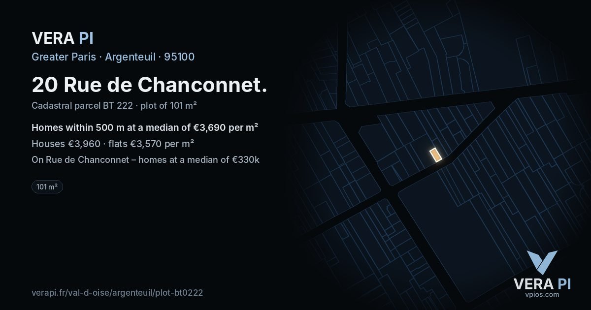 20 Rue de Chanconnet, Argenteuil at night – the plot lit, the parcels around coloured by the prices near them