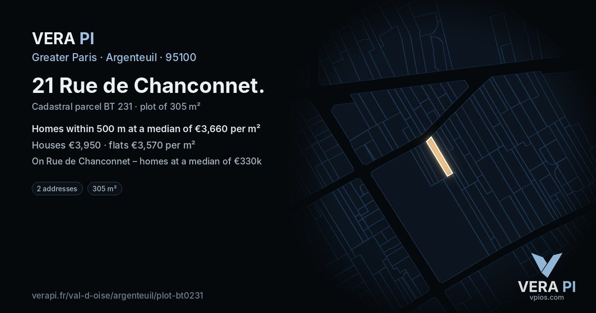 21 Rue de Chanconnet, Argenteuil at night – the plot lit, the parcels around coloured by the prices near them