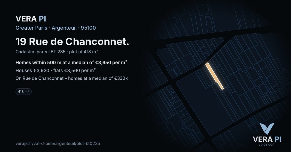 19 Rue de Chanconnet, Argenteuil at night – the plot lit, the parcels around coloured by the prices near them