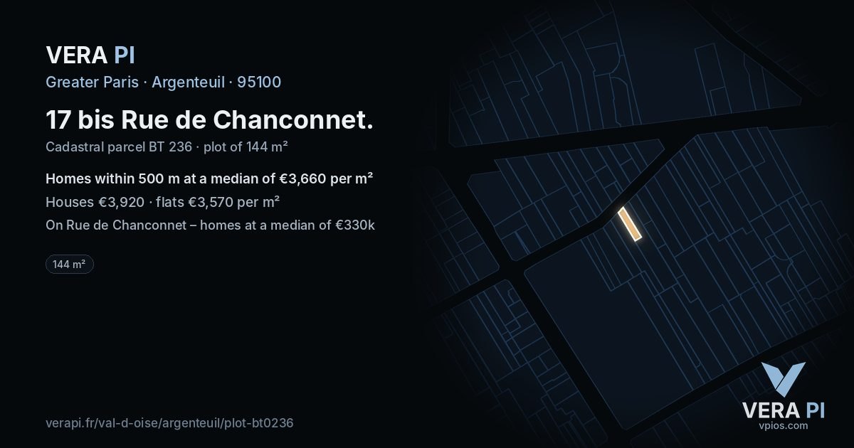 17 bis Rue de Chanconnet, Argenteuil at night – the plot lit, the parcels around coloured by the prices near them