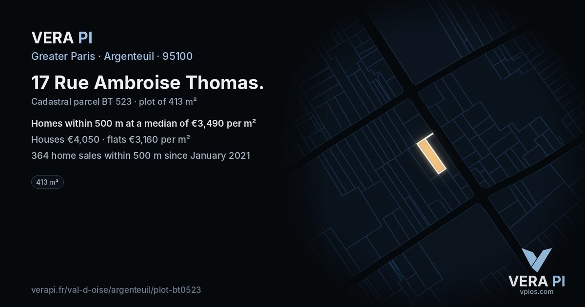 17 Rue Ambroise Thomas, Argenteuil at night – the plot lit, the parcels around coloured by the prices near them