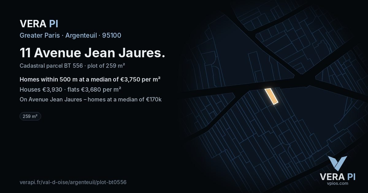 11 Avenue Jean Jaures, Argenteuil at night – the plot lit, the parcels around coloured by the prices near them