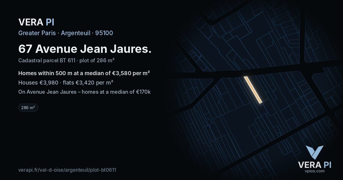 67 Avenue Jean Jaures, Argenteuil at night – the plot lit, the parcels around coloured by the prices near them