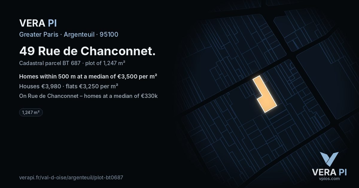 49 Rue de Chanconnet, Argenteuil at night – the plot lit, the parcels around coloured by the prices near them