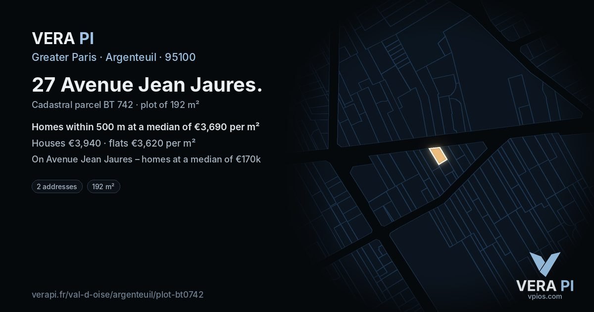 27 Avenue Jean Jaures, Argenteuil at night – the plot lit, the parcels around coloured by the prices near them