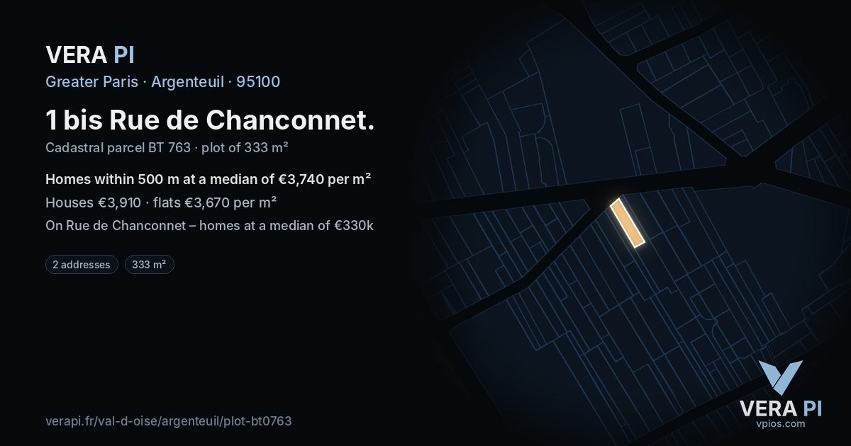 1 bis Rue de Chanconnet, Argenteuil at night – the plot lit, the parcels around coloured by the prices near them