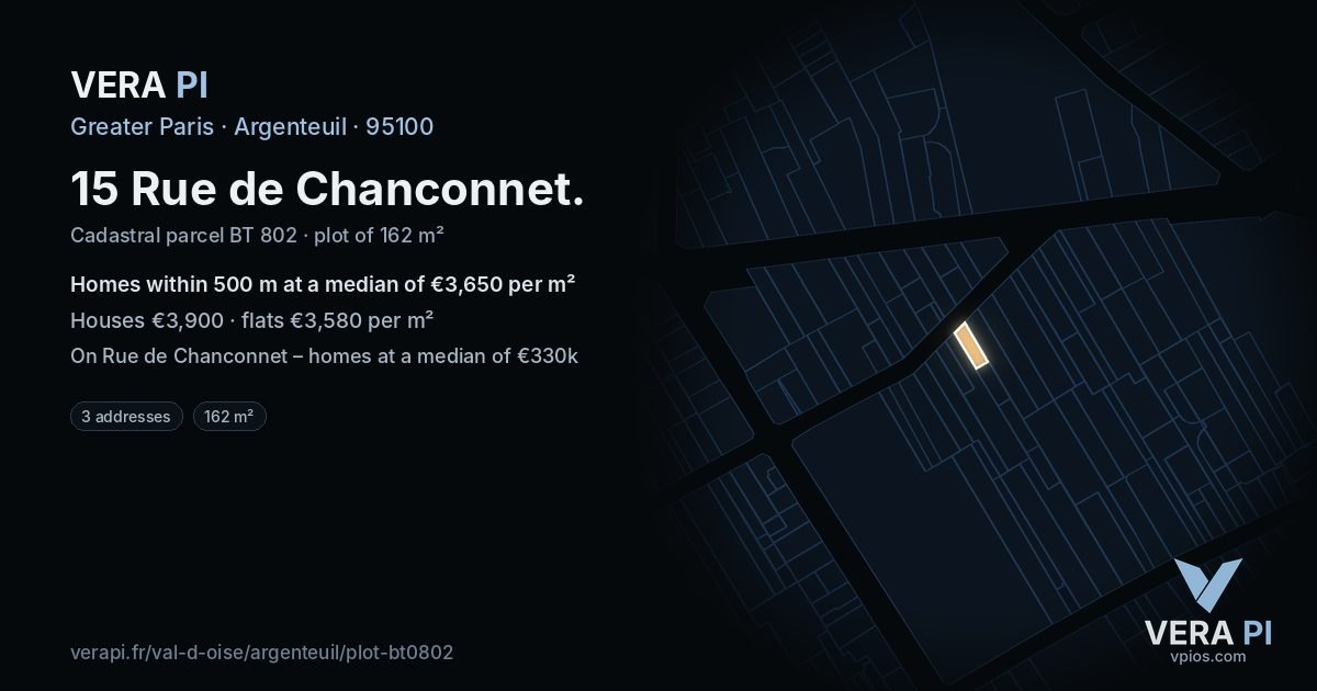 15 Rue de Chanconnet, Argenteuil at night – the plot lit, the parcels around coloured by the prices near them