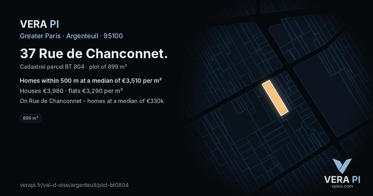 37 Rue de Chanconnet, Argenteuil at night – the plot lit, the parcels around coloured by the prices near them