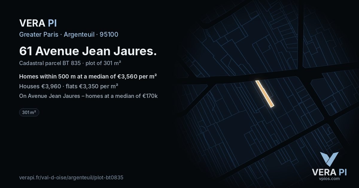 61 Avenue Jean Jaures, Argenteuil at night – the plot lit, the parcels around coloured by the prices near them