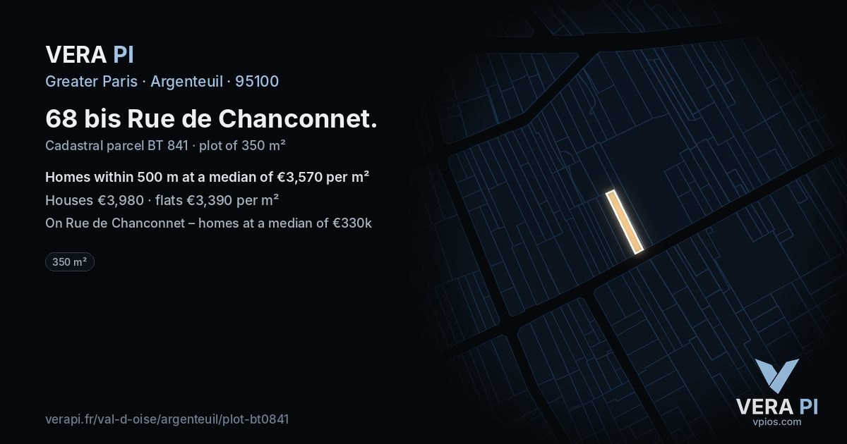 68 bis Rue de Chanconnet, Argenteuil at night – the plot lit, the parcels around coloured by the prices near them