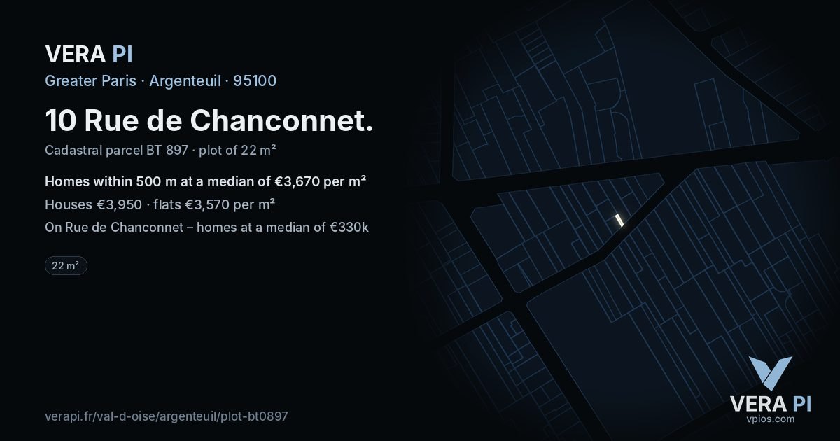 10 Rue de Chanconnet, Argenteuil at night – the plot lit, the parcels around coloured by the prices near them