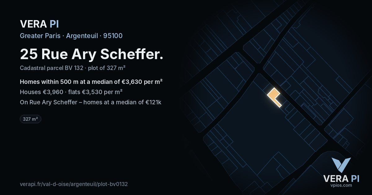 25 Rue Ary Scheffer, Argenteuil at night – the plot lit, the parcels around coloured by the prices near them