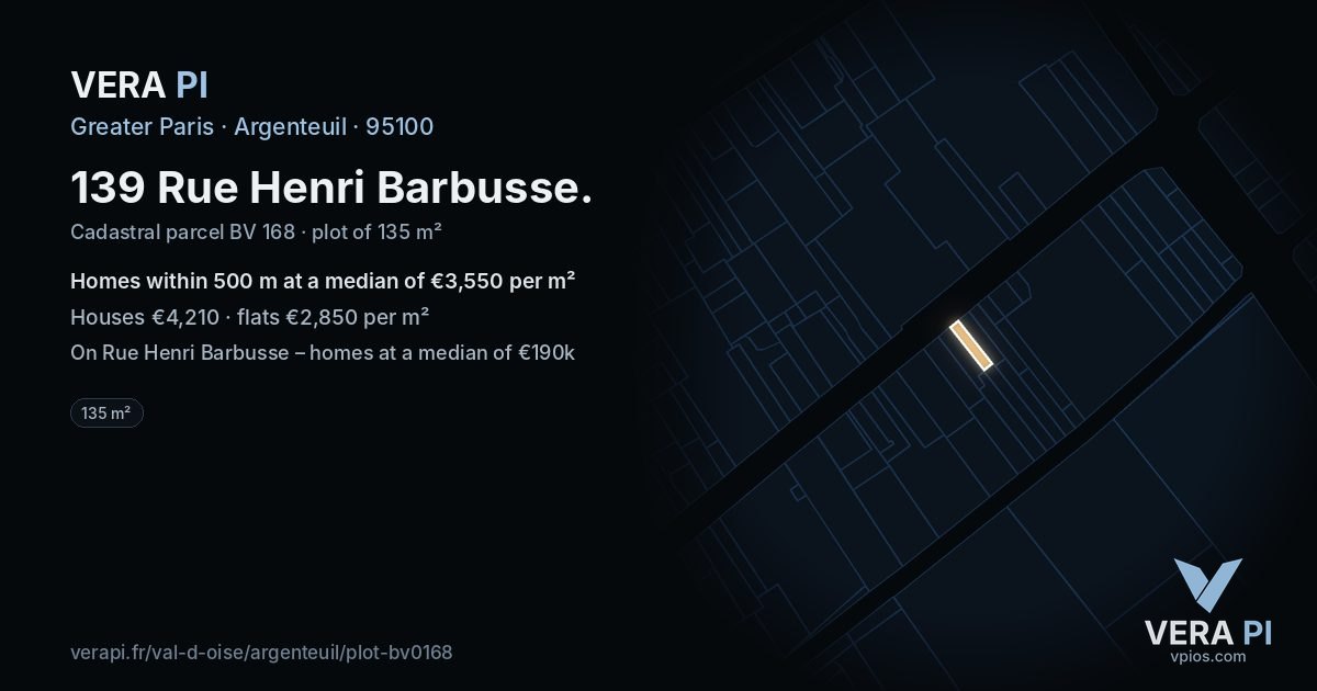 139 Rue Henri Barbusse, Argenteuil at night – the plot lit, the parcels around coloured by the prices near them