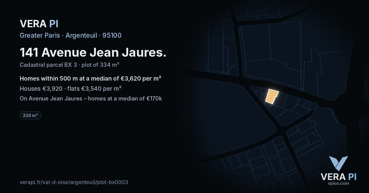 141 Avenue Jean Jaures, Argenteuil at night – the plot lit, the parcels around coloured by the prices near them