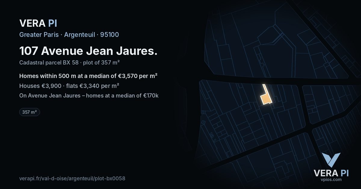 107 Avenue Jean Jaures, Argenteuil at night – the plot lit, the parcels around coloured by the prices near them
