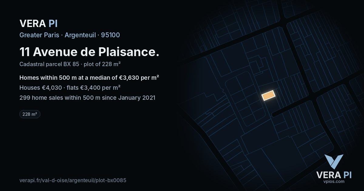 11 Avenue de Plaisance, Argenteuil at night – the plot lit, the parcels around coloured by the prices near them