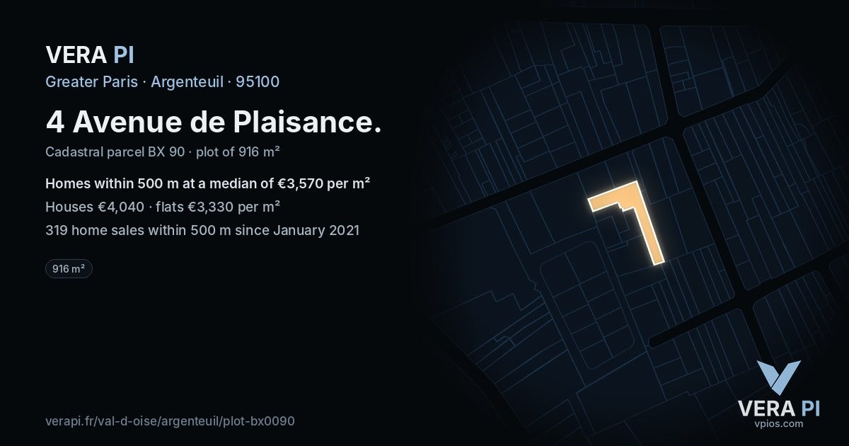 4 Avenue de Plaisance, Argenteuil at night – the plot lit, the parcels around coloured by the prices near them
