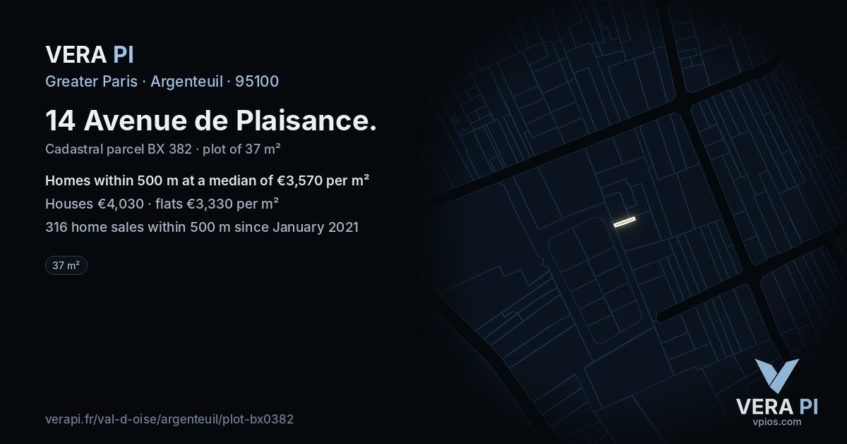 14 Avenue de Plaisance, Argenteuil at night – the plot lit, the parcels around coloured by the prices near them